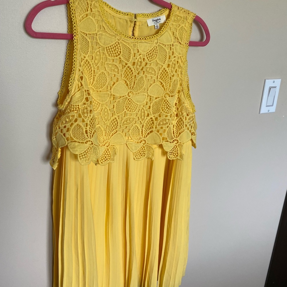 Yellow embroidered/ pleated dress